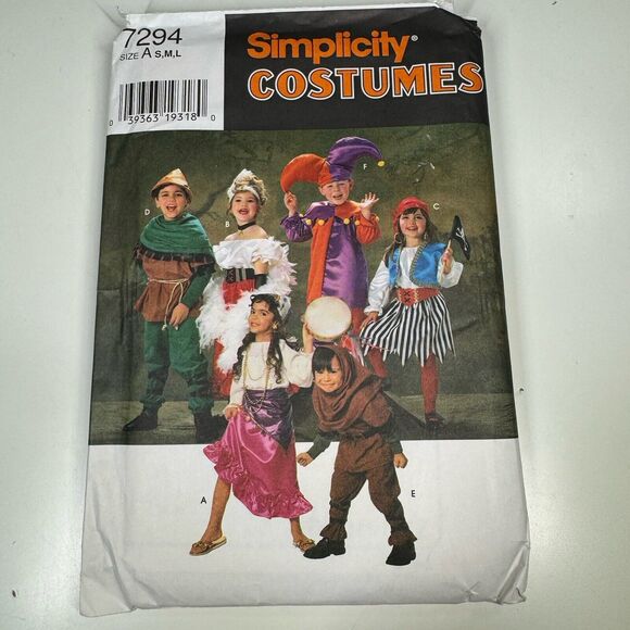 VTG 1996 Simplicity 7294 CHILD S-L Costume Pattern Pirate Gypsy Hunchback Jester - Picture 1 of 7